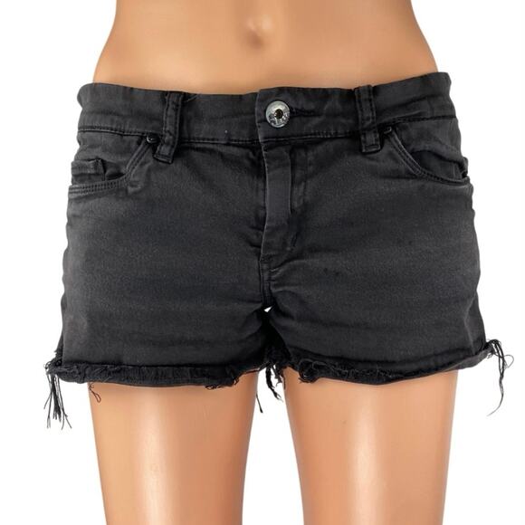Blank NYC Black Low Rise Distressed Frayed Cut Off Denim Jean Shorts Size 27 - Picture 1 of 5